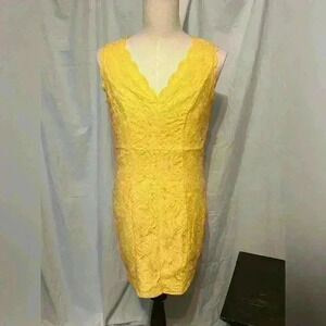 Nikibiki Yellow Lace Dress. 
Lined. 
Zipper back. 
Keyhole Back. 
Size L